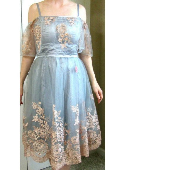 Vintage Chi Chi Prom Dress Size 6 Blue Gray Lolita Embroidery Party British NWT - Picture 6 of 15